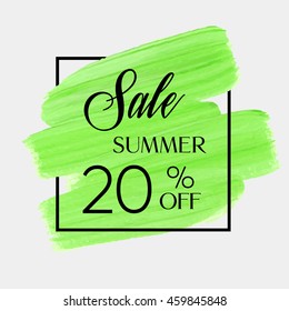 Sale season summer sale 20% off sign over grunge brush art paint abstract texture background acrylic stroke poster vector illustration. Perfect watercolor design for a shop and sale banners.