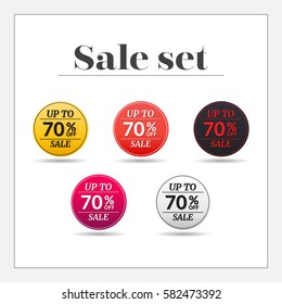 Sale set 70% off sticker, banner, Emblem sale isolated on white background. Big sale, special offer, discounts. Vector illustration.