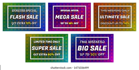 Sale set banners on abstract gradient background. Vector.