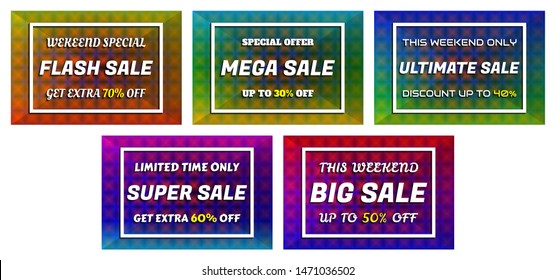 Sale set banners on abstract gradient background. Vector.