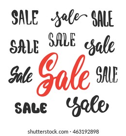 Sale set - hand drawn lettering phrase isolated on the white background. Fun brush ink inscription for photo overlays, greeting card or t-shirt print, poster design