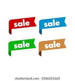 Sale - set of page edge sticker, red, blue, green, gold isolated - vector illustration