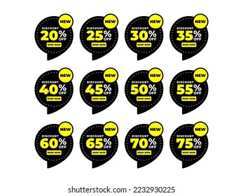 sale set tage 20-75 percent discount, black color, sticker bubble vector eps