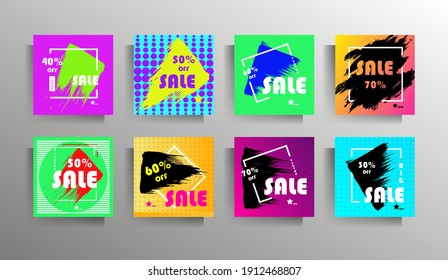 Sale set of templates for banner, poster. Vector bright modern isolated illustration.