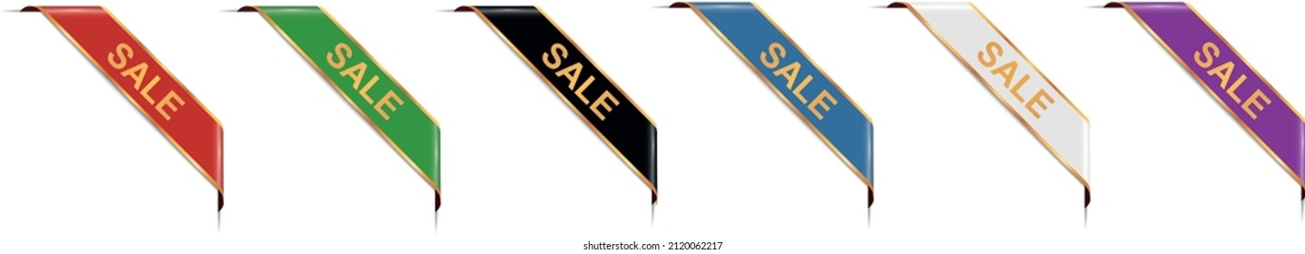 VENTA - conjunto de ilustraciones vectoriales de banners de cinta de esquina con marco dorado sobre fondo blanco