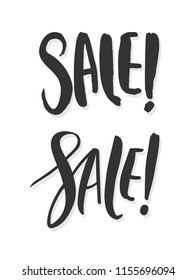 Sale! - set of vector illustrations with handdrawn lettering for your designs