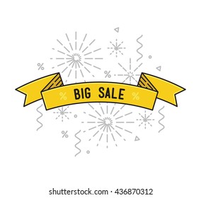 Sale shining banner, colorful background in flat style. Universal simple modern template. Geometric design. Vector illustration