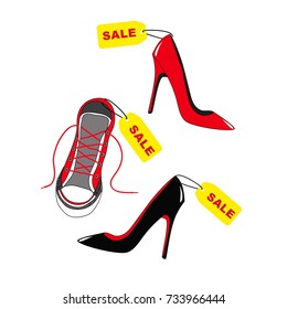 Sale shoes. Concept of discount. Vector illustration on a white background
