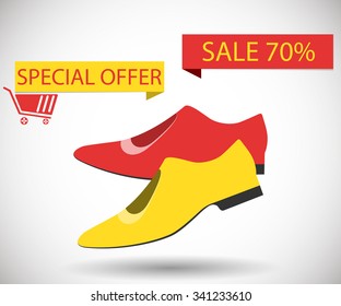 Sale shoes. Discount of 70 percent. Special offer.