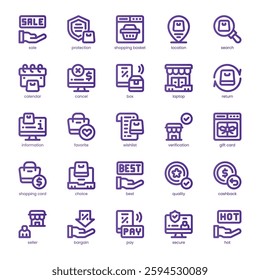 Sale and Shop Icon pack for your website, mobile, presentation, and logo design. Sale and Shop Icon line basic color design. Vector graphics illustration and editable stroke.