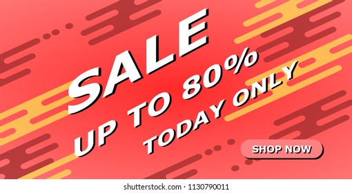 Sale with shop now button vector. Website flash sale banner with motion graphic background and call to action button.