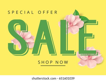 Sale Shop Now Lettering and Flowers