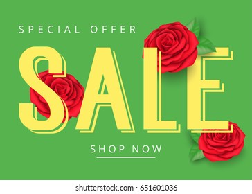 Sale Shop Now Lettering and Roses