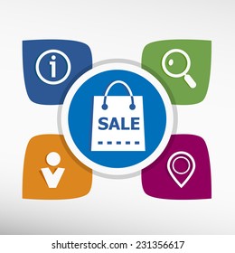 Sale shopping bag and icons set vector illustration. Modern Flat style 