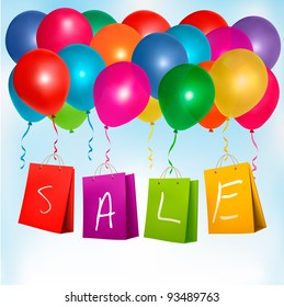 Sale shopping bags. Concept of discount. Vector illustration.