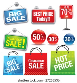 Sale shopping bags and signs