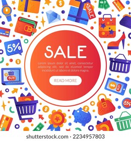 Sale and Shopping Banner Design with Flat and Colorful Icon Vector Template