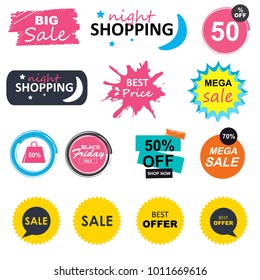 Sale shopping banners. Special offer, splash, icons, speech, bubbles, symbols.