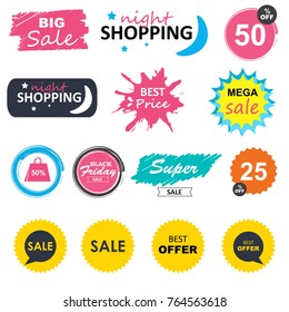 Sale shopping banners. Special offer, splash, icons, speech, bubbles, symbols.