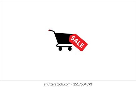 Sale shopping cart vector icon logo design. 