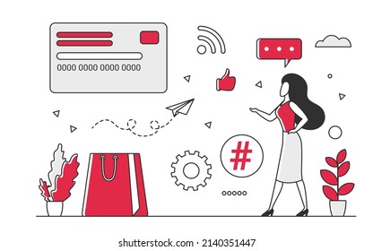 Sale shopping with discounts. Seasonal special offers and loyalty client card vector monocolor illustration