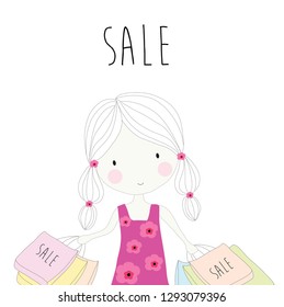 Sale shopping girl holding shopping bags vector