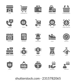 Sale and Shopping Icon pack for your website design, logo, app, and user interface. Sale and Shopping Icon glyph design. Vector graphics illustration and editable stroke.