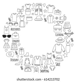 Sale Shopping Market Internet shop Discount Vector set of doodle icons for sale