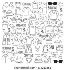 Sale Shopping Market Internet shop Discount Vector set of doodle icons for sale