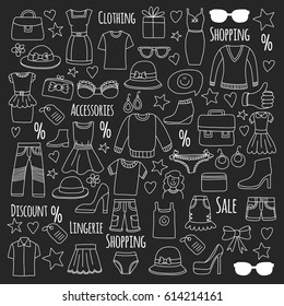 Sale Shopping Market Internet shop Discount Vector set of doodle icons for sale
