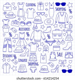 Sale Shopping Market Internet shop Discount Vector set of doodle icons for sale