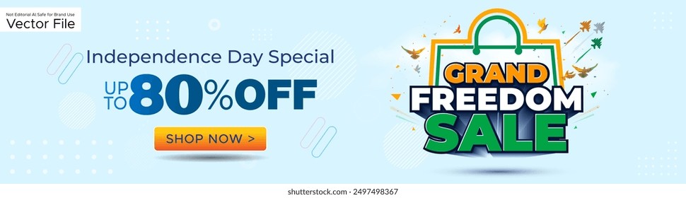 	
Sale shopping offer 80% off, freedom deal banner for Independence day of India.