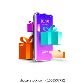 Sale Shopping online internet theme. Mobile display smartphone and box illustration