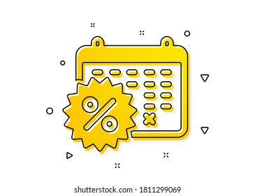 Sale shopping sign. Calendar discounts icon. Clearance symbol. Yellow circles pattern. Classic calendar discounts icon. Geometric elements. Vector