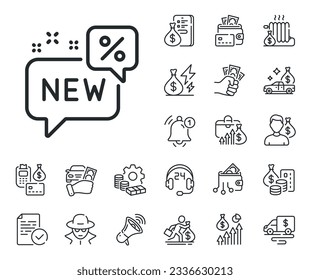 Sale shopping sign. Cash money, loan and mortgage outline icons. New discount line icon. Clearance symbol. New line sign. Credit card, crypto wallet icon. Inflation, job salary. Vector