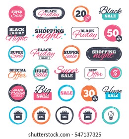 Sale shopping stickers and banners. Sale gift box tag icons. Discount special offer symbols. 10%, 20%, 30% and 40% percent discount signs. Website badges. Black friday. Vector