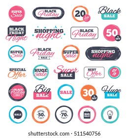 Sale shopping stickers and banners. Sale speech bubble icon. 50% and 70% percent discount symbols. Big sale shopping bag sign. Website badges. Black friday. Vector