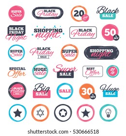 Sale shopping stickers and banners. Star of David icons. Sheriff police sign. Symbol of Israel. Website badges. Black friday. Vector