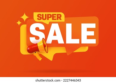 Sale sicker. Super sale announcement. Price cut event promotion label. Discount speech bubble banner vector illustration for weekend or end of season sale. Black Friday or cyber Monday wholesale