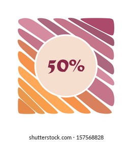 Sale sign. 50% sale. Orange strip pattern. Vector illustration.