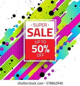 Sale sign with abstract geometric composition with liquid shapes. Page, website, print, cover booklet, annual report, flyer, banner, leaflet, brochure background design.