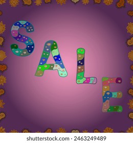 Sale sign design in classic style. Picture in colors. Lettering.