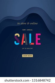 Sale sign design in contemporary style. Vector illustration.