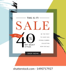 Sale sign design in contemporary style. Vector illustration.