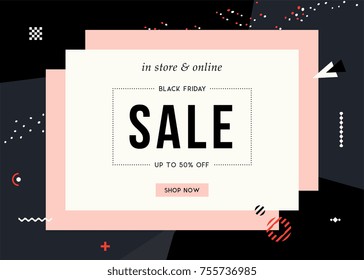 Sale sign design in contemporary style. Vector illustration.