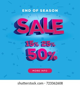 Sale sign with discounts. 3d text. Up to 50% off. Offer, discount banner.