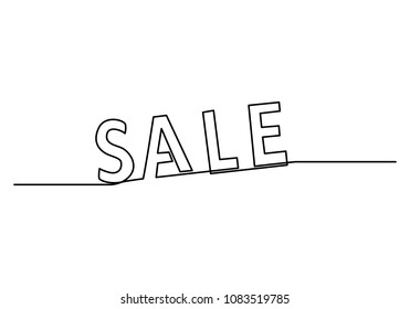 The sale sign is drawn by one black line on a white background. One-line drawing. Continuous line. Vector Eps10