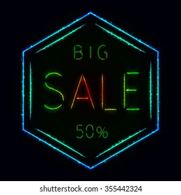 Sale sign of gradient lights on dark background