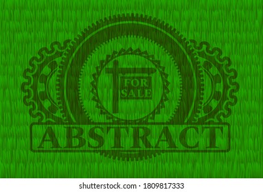 For sale sign icon and Abstract text green pasture grass realistic badge. Eco classic background. Intense illustration. 