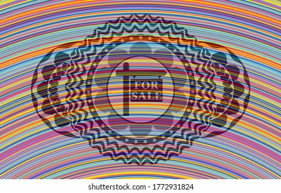 For sale sign icon inside colorful realistic emblem. Showy graceful background. Intense illustration. 